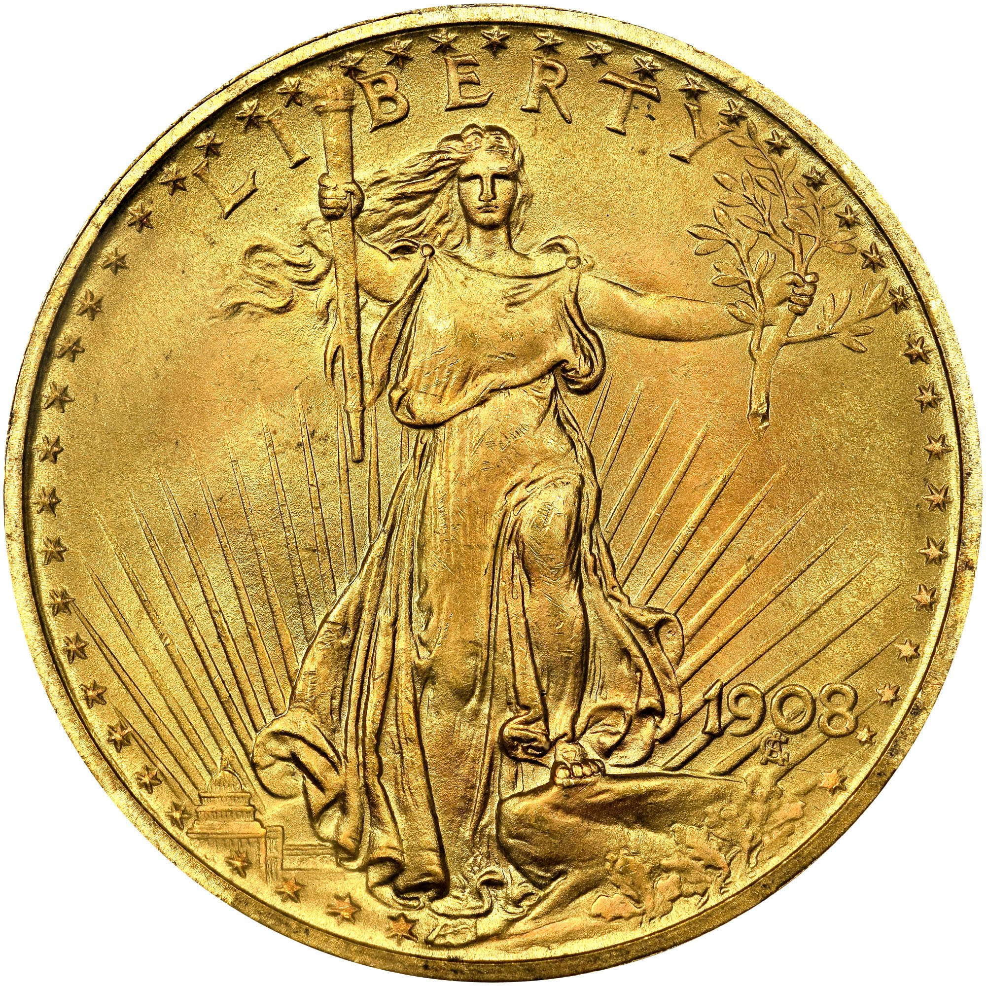 US Gold Saint Gaudens Double Eagle $20 1908-P Obverse