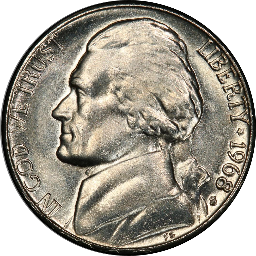 1968 S 5c Ms Jefferson Nickels Coin 1968-s-5c-ms-jefferson-nickels-coin